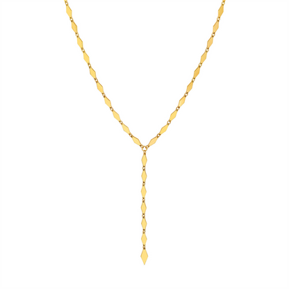 Gold Diamond Shape Link Lariat Necklace