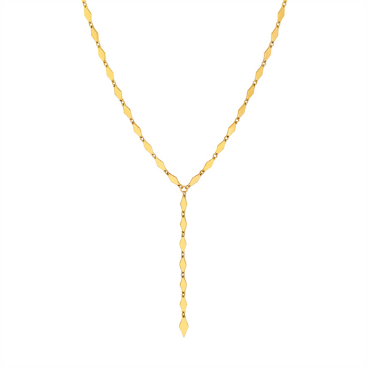 Gold Diamond Shape Link Lariat Necklace