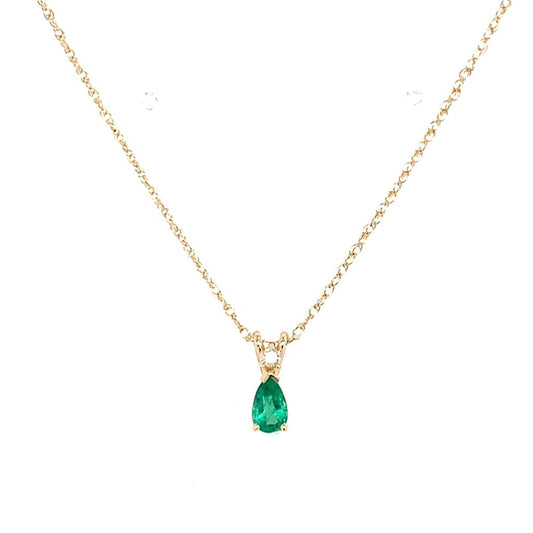 Estate 14K Yellow Gold Emerald & Diamond Pendant