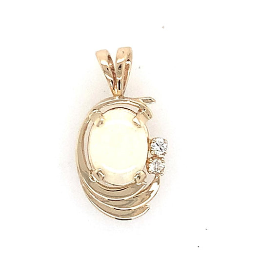 Estate 14K Opal And Diamond Pendant