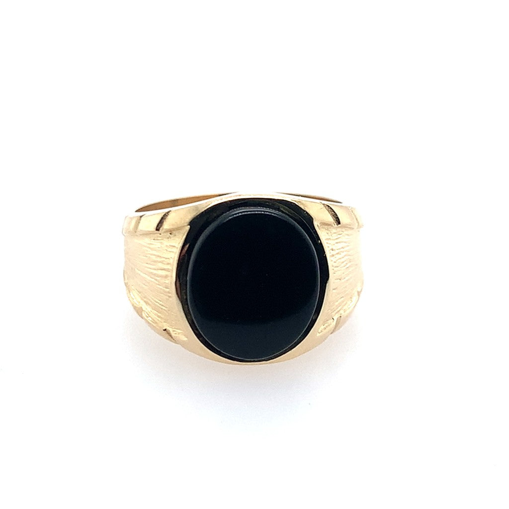 Estate 14K Yellow Gold Gents Oval Black Onyx Ring