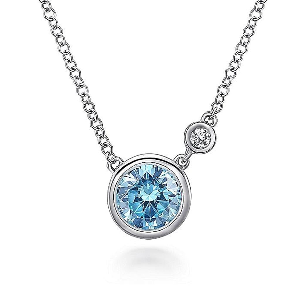 Gabriel Blue Topaz and Diamond Pendant Necklace