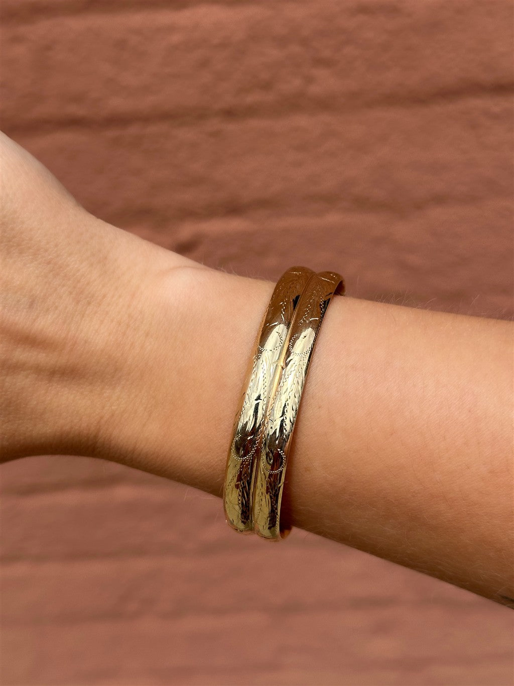 Estate 14K Gold Double Row Bangle Bracelet with Design