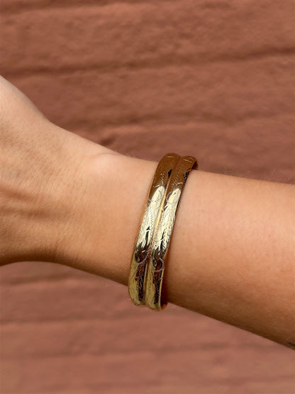 Estate 14K Gold Double Row Bangle Bracelet with Design