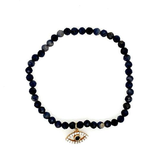 Dee Berkley Faceted Sapphire with Black Evil Eye Charm