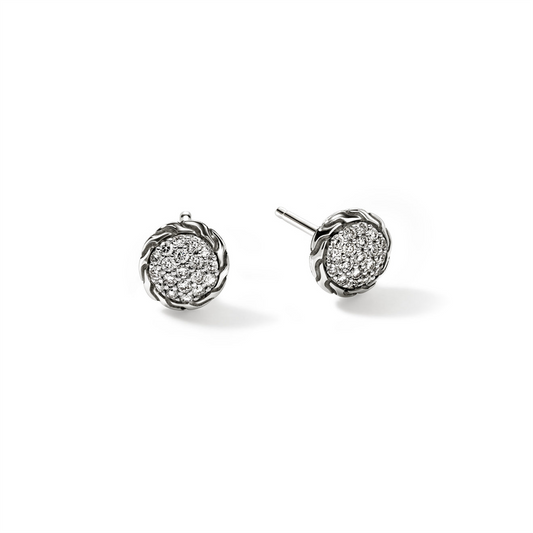 John Hardy Essentials Silver Diamond Pave Stud Earrings