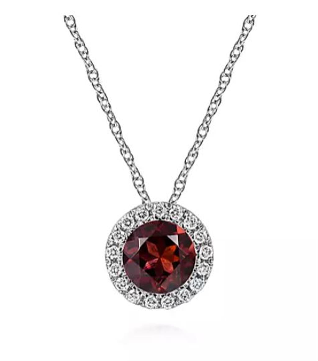 Gabriel Garnet & Diamond Halo Pendant Necklace