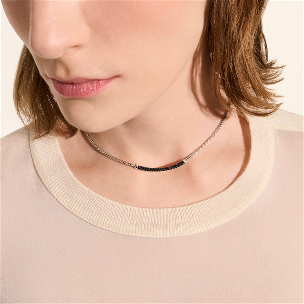 John Hardy Silver Essential Pave Necklace with Black Sapphire