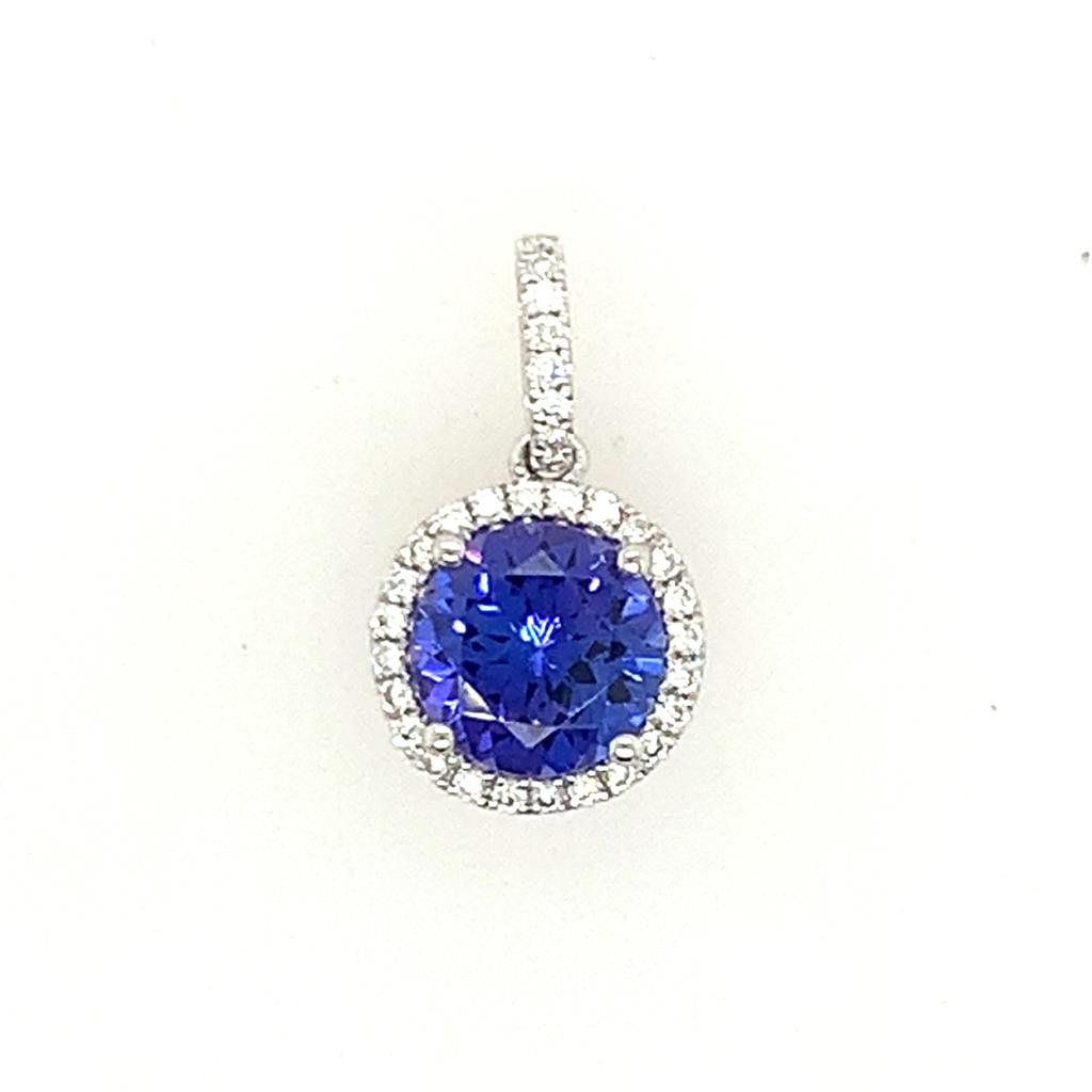 Rolland's Designs 14K White Gold Blue Topaz & Diamond Pendant