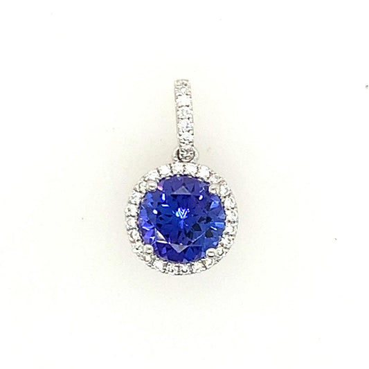 Rolland's Designs 14K White Gold Blue Topaz & Diamond Pendant