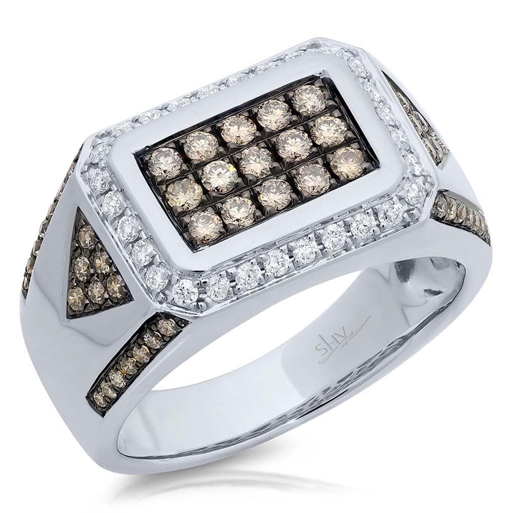 Shy Creation Men's Champagne & White Diamond Band