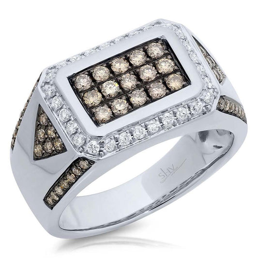 Shy Creation Men's Champagne & White Diamond Band