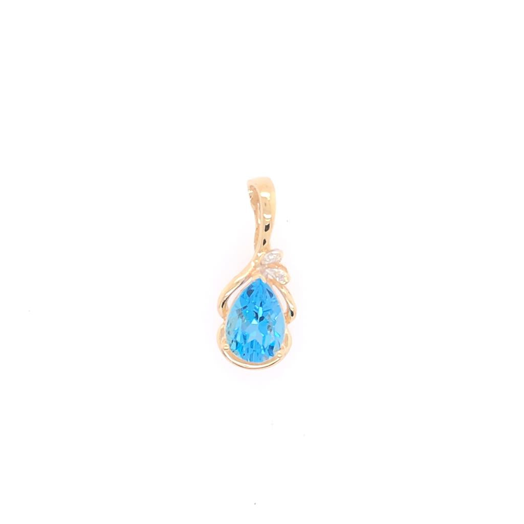 Estate 14K Yellow Gold Blue Topaz Pendant