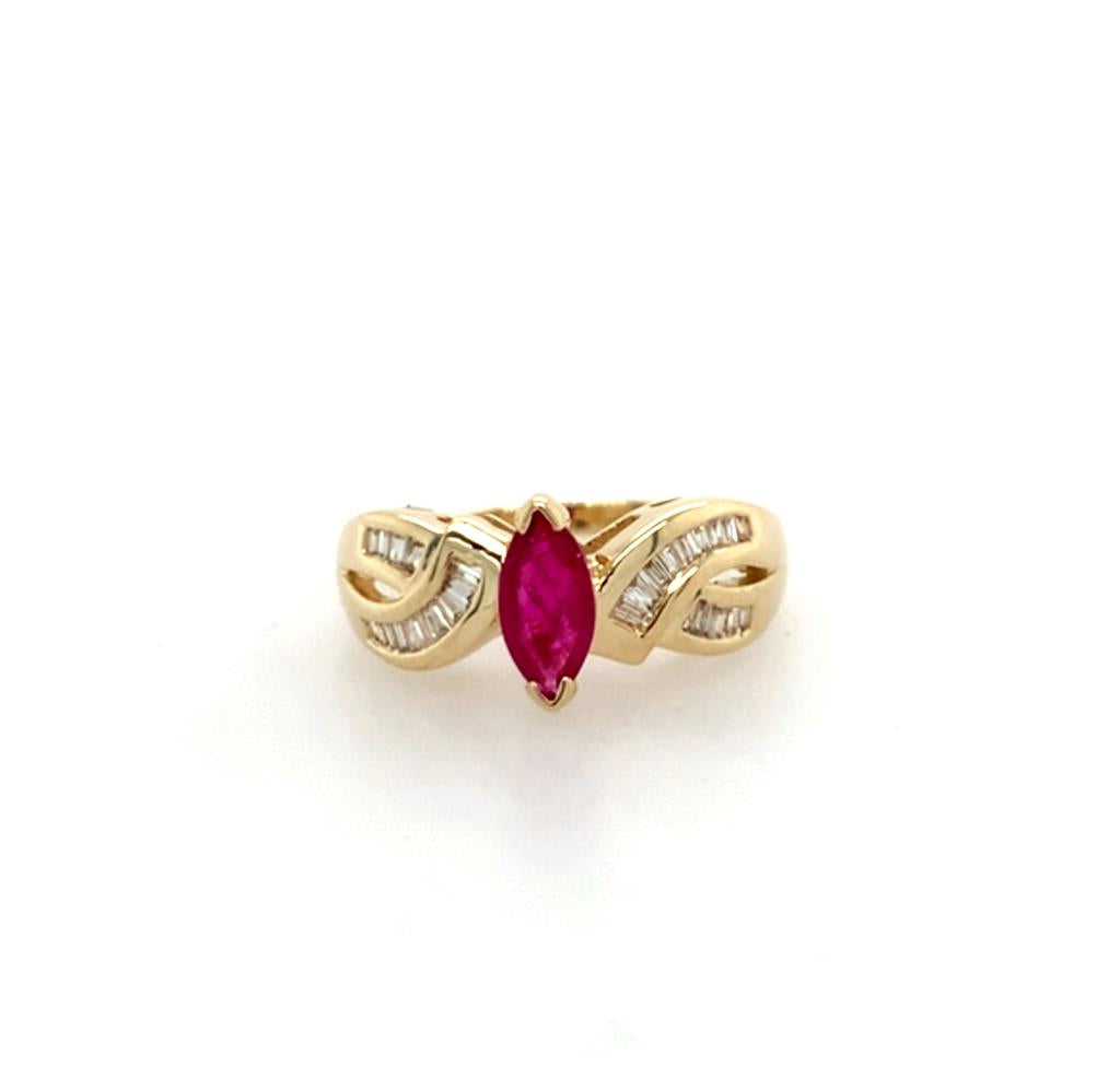 Estate 10K Marquise Ruby & Diamond Ring