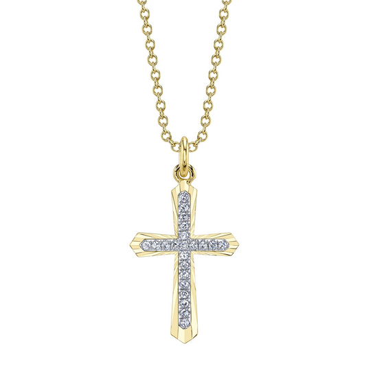 Shy Creation Two Tone Diamond Flared Cross Pendant Necklace