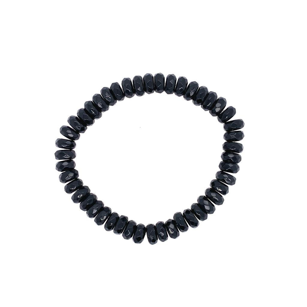 Dee Berkley 8mm Rhondell Faceted Shiny Black Agate Beaded Bracelet