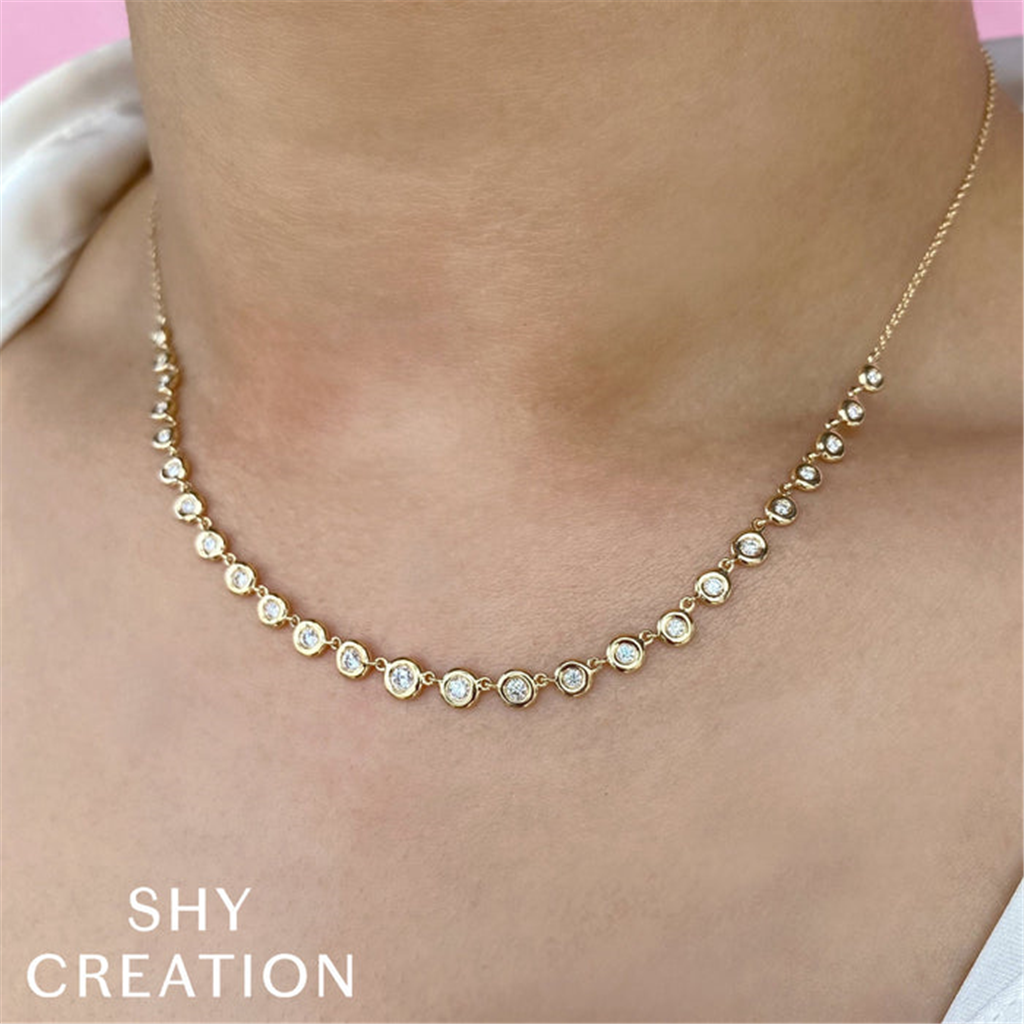 Shy 14Ky Diamond Station Necklace