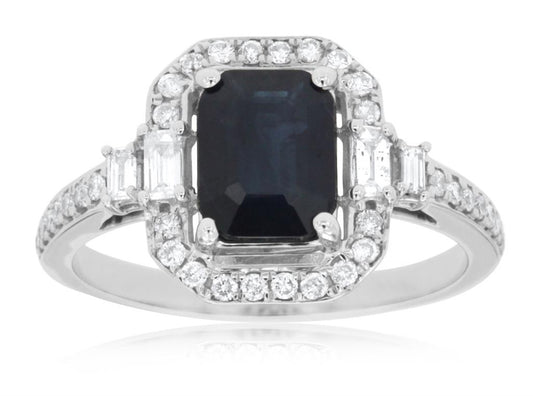 Rolland's Designs 14K Gold Emerald Cut Sapphire & Diamond Ring