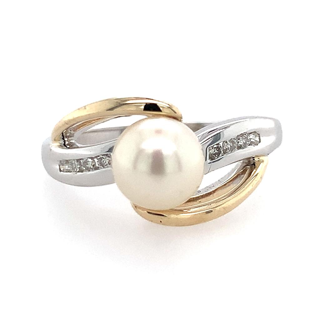 Estate 14K Two-Tone Pearl & Diamond Ring