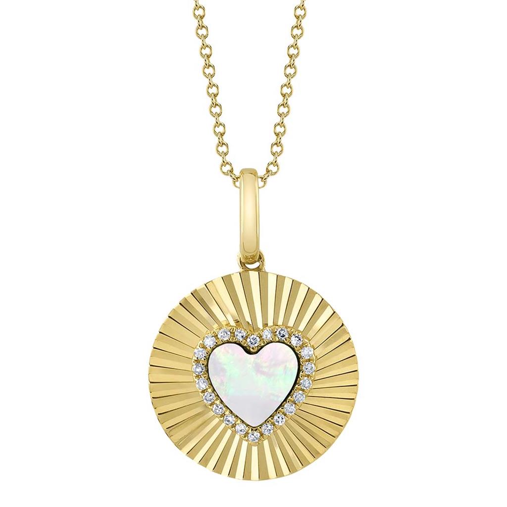 Shy 14Ky Mother Of Pearl & Diamond Heart Necklace