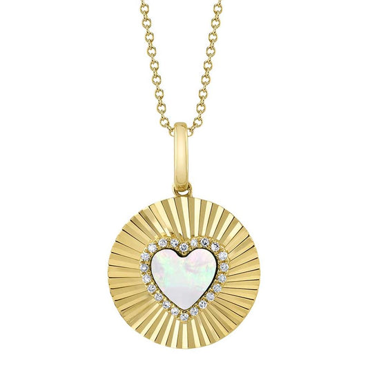 Shy 14Ky Mother Of Pearl & Diamond Heart Necklace