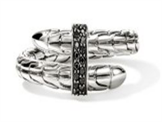John Hardy Spear Silver ByPass Flex Cuff with Treated Black Sapphire