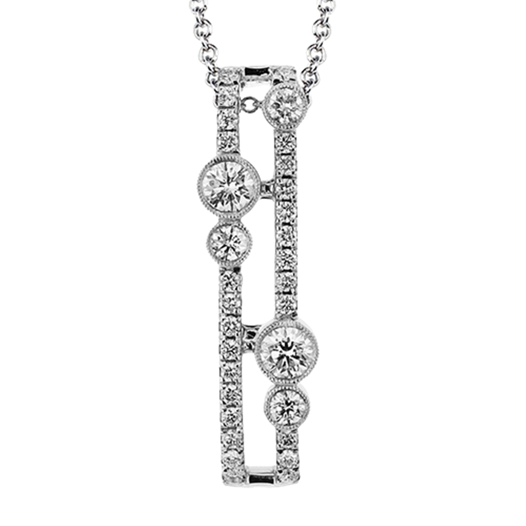 Simon G. 18Kw Double Row Milgrain Bezel & Prong Set Diamond Bar Pendant