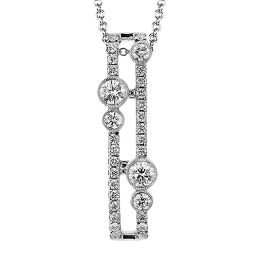 Simon G. 18Kw Double Row Milgrain Bezel & Prong Set Diamond Bar Pendant