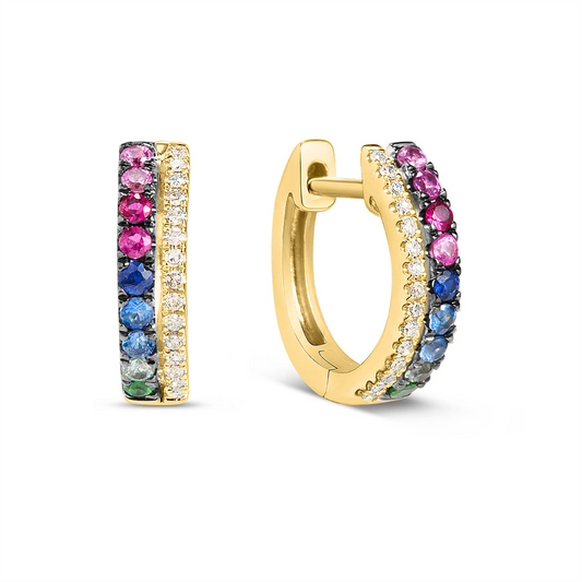 Dilamani Rainbow Sapphire & Tsavorite Huggie Earrings