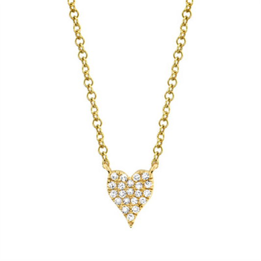 Shy Creation Yellow Gold Pave Set Mini Diamond Heart Pendant Necklace