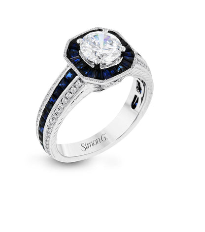 Simon G. Diamond and Blue Sapphire Halo Setting