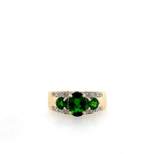 Estate 10K 3 Synthetic Green Stone Ring