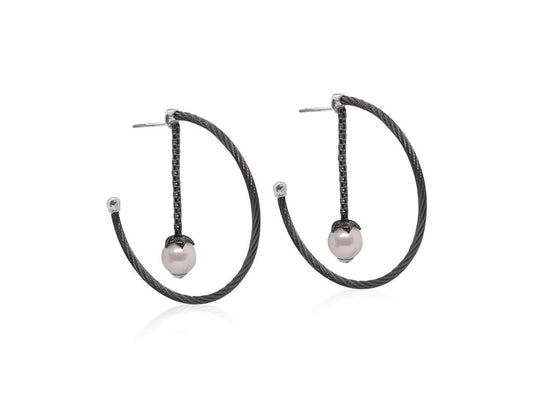 Alor Cable Chain Pearl Drop Hoop Earrings