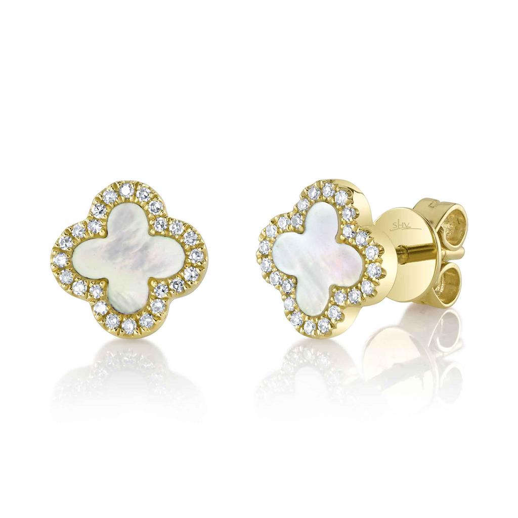 Shy Creation Mother of Pearl Clover Dia. Halo Earrings