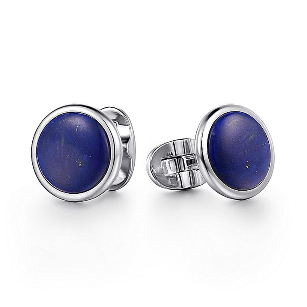 Gabriel Sterling Silver & Lapis Round Cufflinks