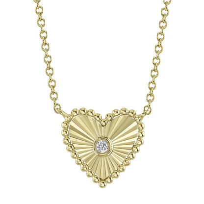 Shy 14Ky Diamond Heart Pendant in Beaded Frame Necklace