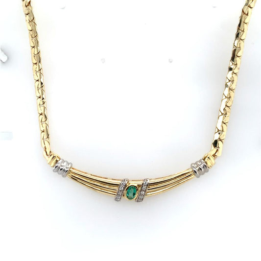 Estate 18K Emerald & Diamond Necklace
