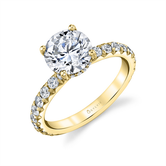 Sylvie 14K Yellow Gold Round Accented Diamond Semi Mount