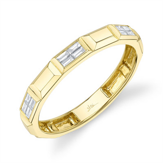 Shy Creation Yellow Gold Baguette Diamond Geometric Cut Fashion Band