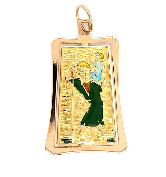 Estate 18K Religious Enamel Medallion
