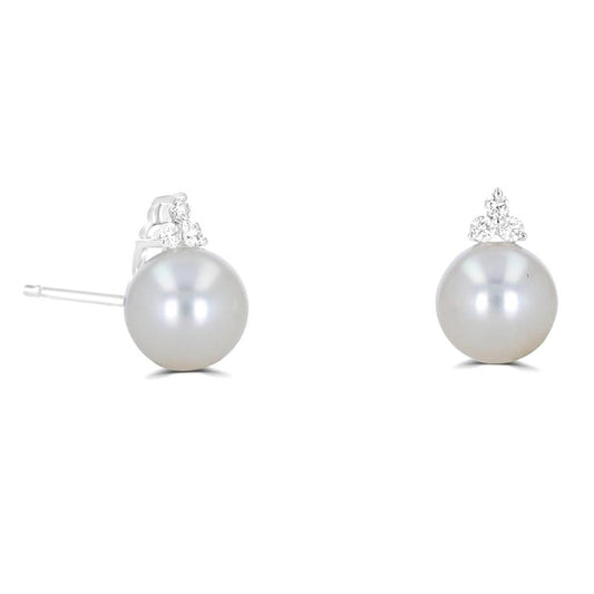 Pearl & Diamond Halo Earring Studs