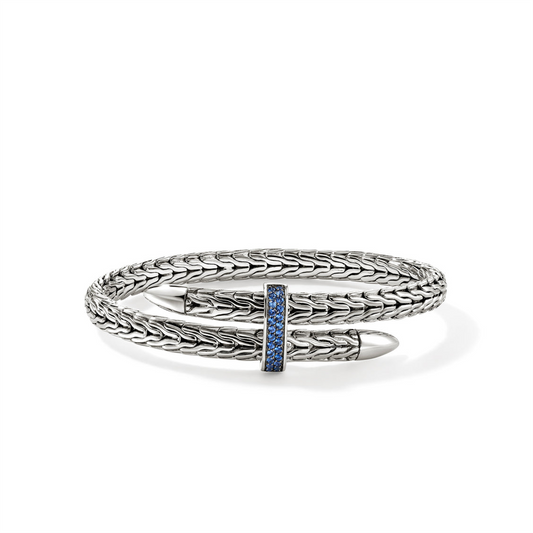 John Hardy Spear Silver ByPass Flex Cuff with Treated Black Sapphire