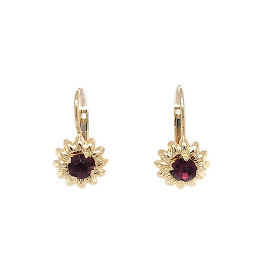Estate 14K Gold Purple Stone Lever Back Flower Earrings
