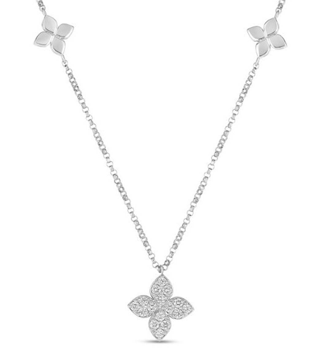 Roberto Coin Love By The Inch Diamond & Polished Flower Station Necklace