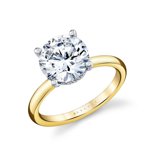 Sylvie 14K Two Tone Round Diamond Semi Mount with Diamond Accented Head