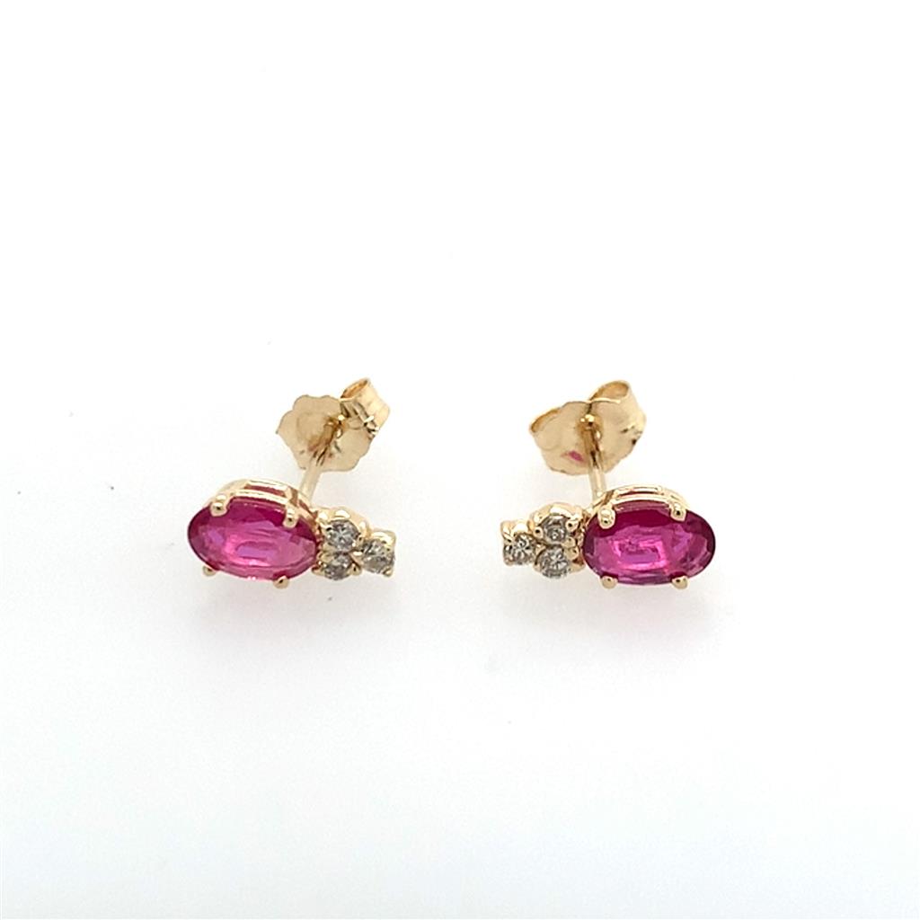 Estate 14K Ruby And Diamond Stud Earrings