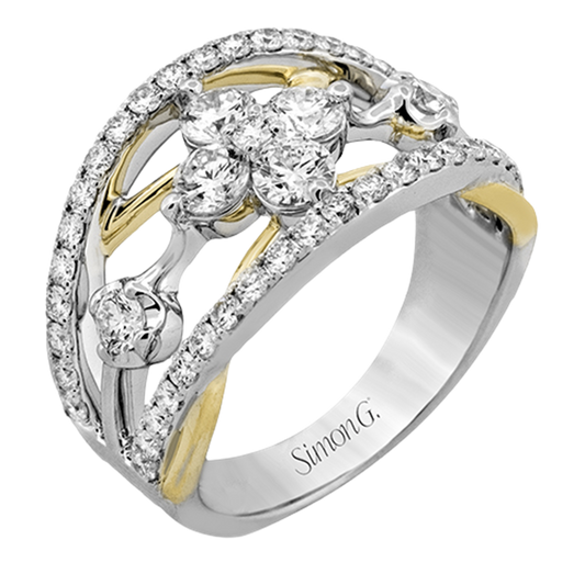 Simon G. 18K Two Tone Multi-Layered Flower Point Fashion Ring