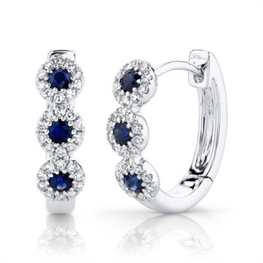 Shy Creation Diamond & Blue Sapphire Huggie Earrings
