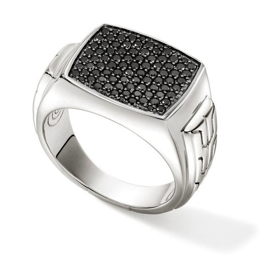 John Hardy Id Silver Signet Ring With Treated Black Sapphire