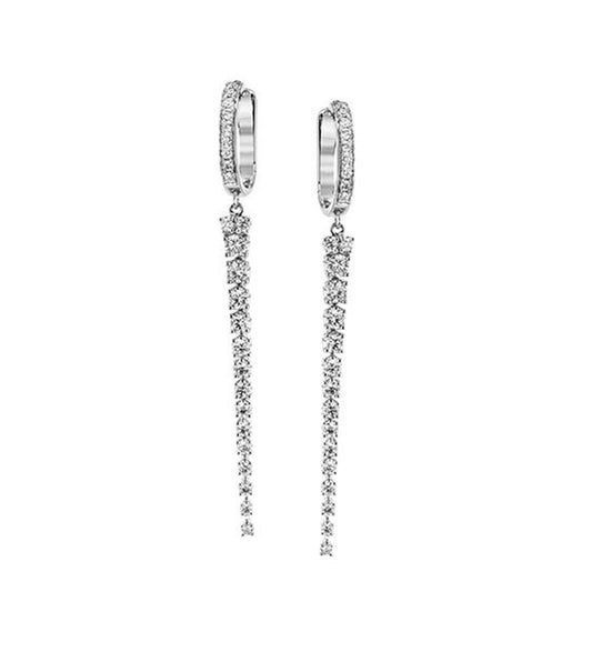 Simon G 18Kw Diamond Hoop & Dangle Stiletto Earrings 50Rds-1.05Cts